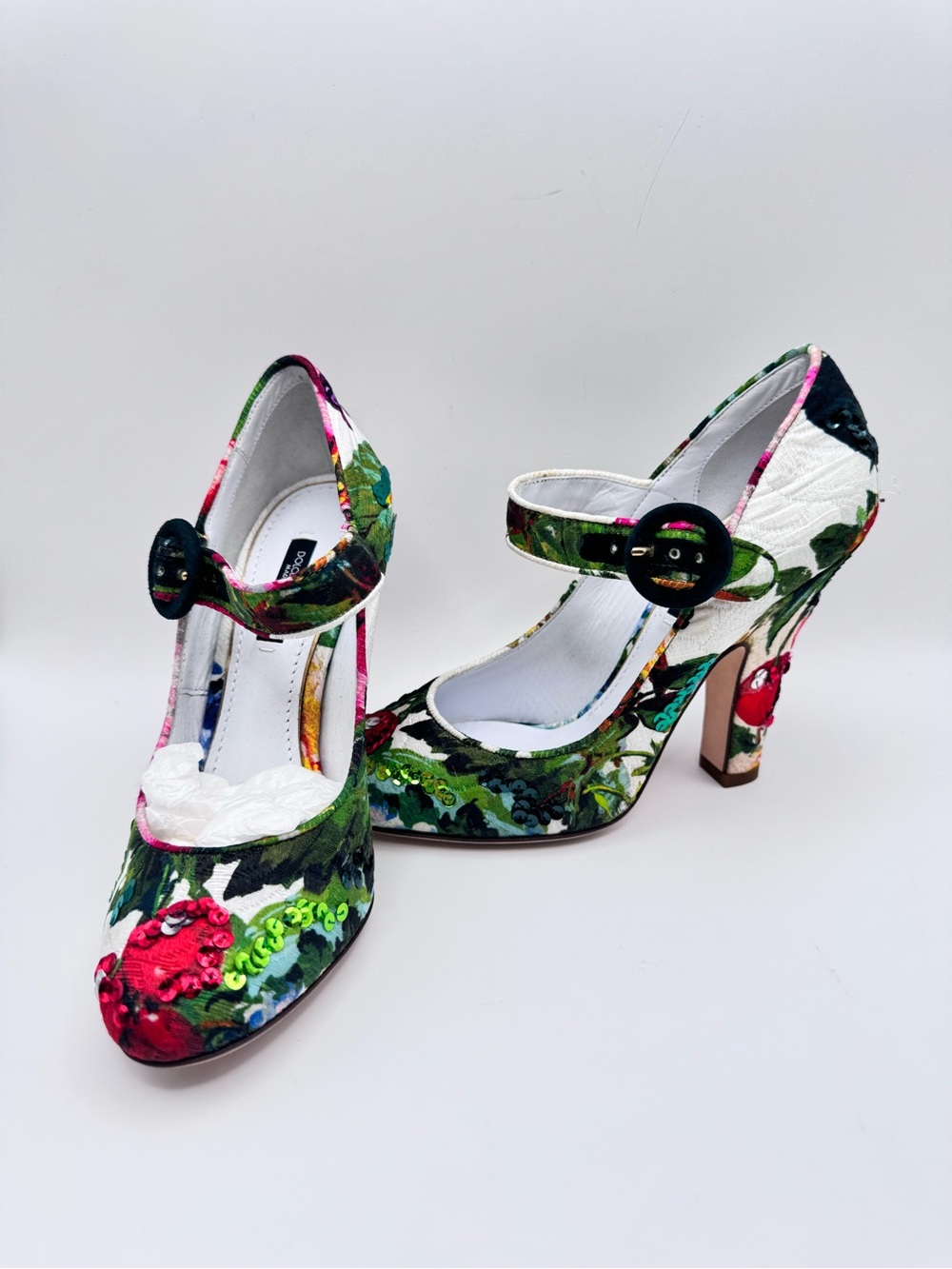Dolce & Gabbana Floral Sequin Mary Jane Pumps Heels Size 36 Made Italy